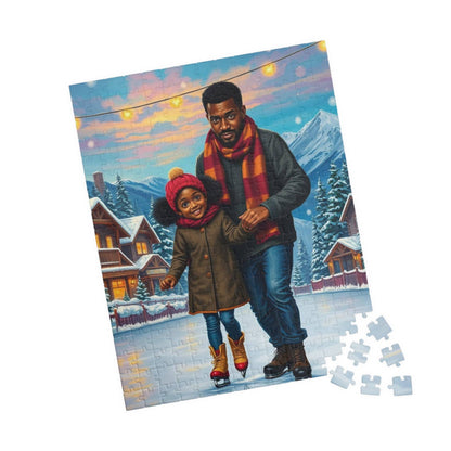 Father and Daughter Ice-skating Trip Jigsaw Puzzle, Afrocentric Artwork, Black Man Art 252 pcs (Vertical) Puzzle The Puzzle Chest