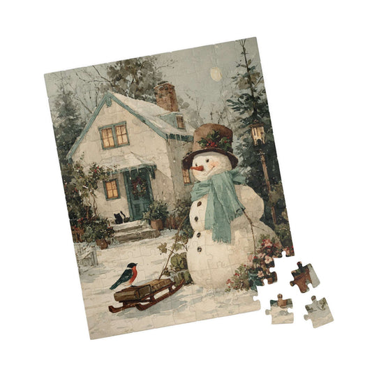 Whispers of Winter Jigsaw Puzzle - Snowman and Bird Wonderland, Best for Holiday Family Activity, Christmas Decor, Seasonal Gift Idea, Brain Teaser 110 pcs (Vertical) Puzzle The Puzzle Chest