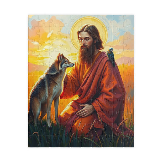 Christian Jigsaw Puzzle - Saint Francis Blessing a Wolf, Religious Art, Meditation Activity, Gift for Catholics, Family Activity or Solo Fun