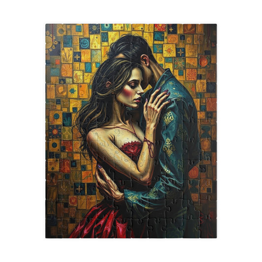 Romantic Embrace Gothic Jigsaw Puzzle, Eerie Couple Hugging Golden Jewel-Toned Patterns, Stress Relief, Unique Dark Art Puzzle Lover Gift 110 pcs (Vertical) Puzzle The Puzzle Chest