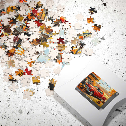 Apple Cider Stand Stop Fall Themed Jigsaw Puzzle - Retro Car Scene, Family Fun Activity, Autumn Decor Gift, Cozy Indoor Entertainment