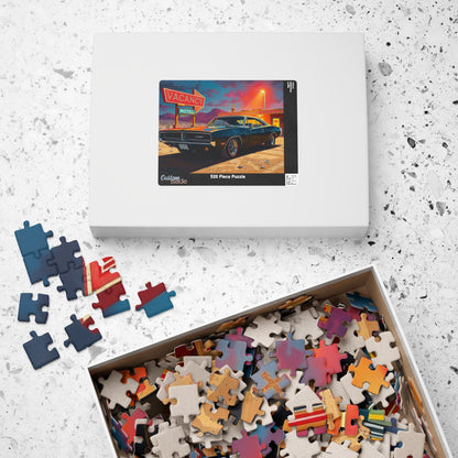 Vintage Muscle Car Puzzle, Black 1969 Dodge Charger, Classic Car Desert Motel Scene Jigsaw Game for Him, Unique Puzzle Lover Gift, Mindful Puzzle The Puzzle Chest