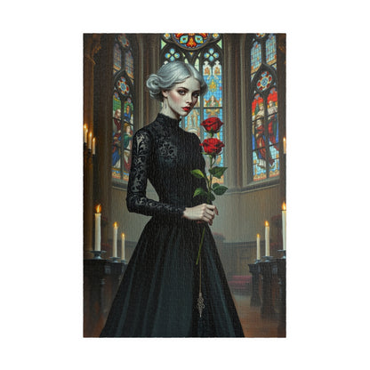 Puzzle, Gothic Art Woman's Portrait in Stained Glass Cathedral, Adult Dark Fantasy Jigsaw Game, Relaxing Activity, MIndfulness 1014 pcs (Vertical) Puzzle The Puzzle Chest