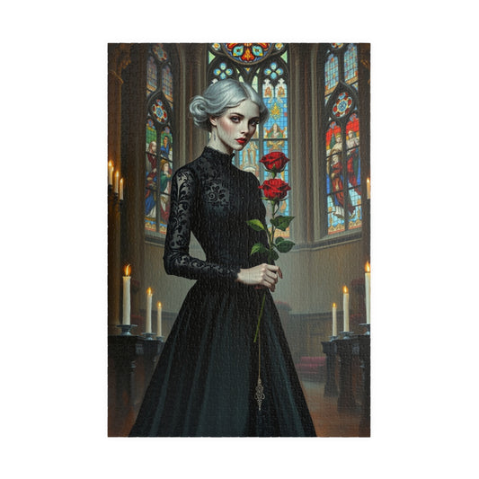 Puzzle, Gothic Art Woman's Portrait in Stained Glass Cathedral, Adult Dark Fantasy Jigsaw Game, Relaxing Activity, MIndfulness 1014 pcs (Vertical) Puzzle The Puzzle Chest