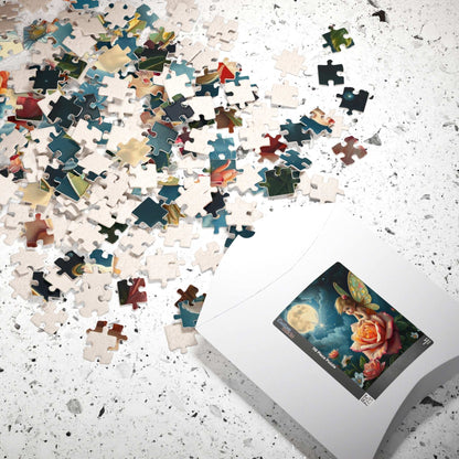 Fairy and Rose Jigsaw Puzzle, Fairy Perched on Dew-Covered Rose in Moonlit Meadow, Brain Teaser, Fun Family Activity, Fantasy Lover Gift Puzzle The Puzzle Chest