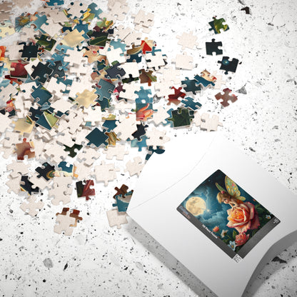 Fairy and Rose Jigsaw Puzzle, Fairy Perched on Dew-Covered Rose in Moonlit Meadow, Brain Teaser, Fun Family Activity, Fantasy Lover Gift Puzzle The Puzzle Chest