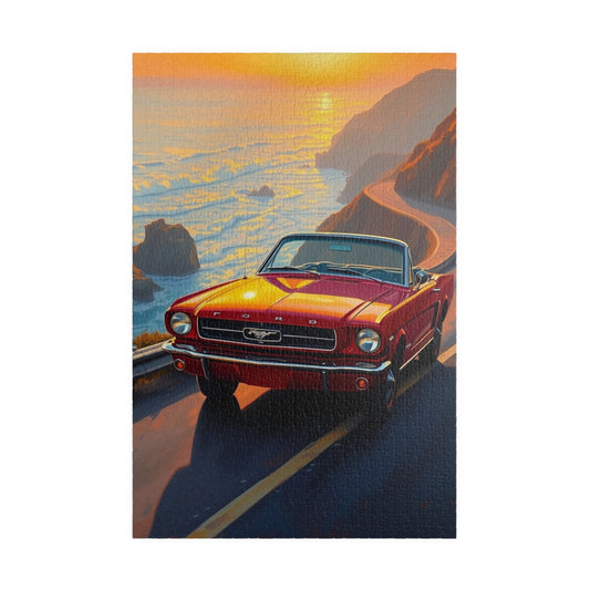 Vintage Car Sunset Puzzle, Classic 1964 Ford Mustang Jigsaw Game, Perfect for Road Trip Lover, Family Game Night, Gift for Him, Fathers Day 1014 pcs (Vertical) Puzzle The Puzzle Chest