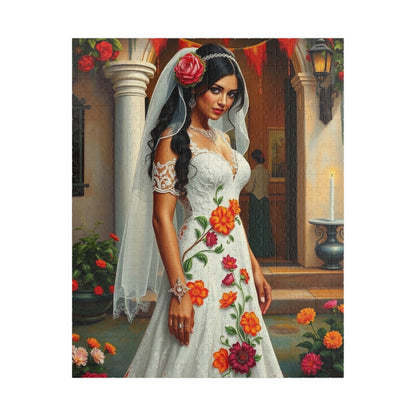 Puzzle - Mexican Bride in Lace Gown, Otomi Flowers Hacienda Candles, 110-1014 Piece Jigsaw, Wedding Dress Design, Cultural Artwork Folklore 520 pcs (Vertical) Puzzle The Puzzle Chest