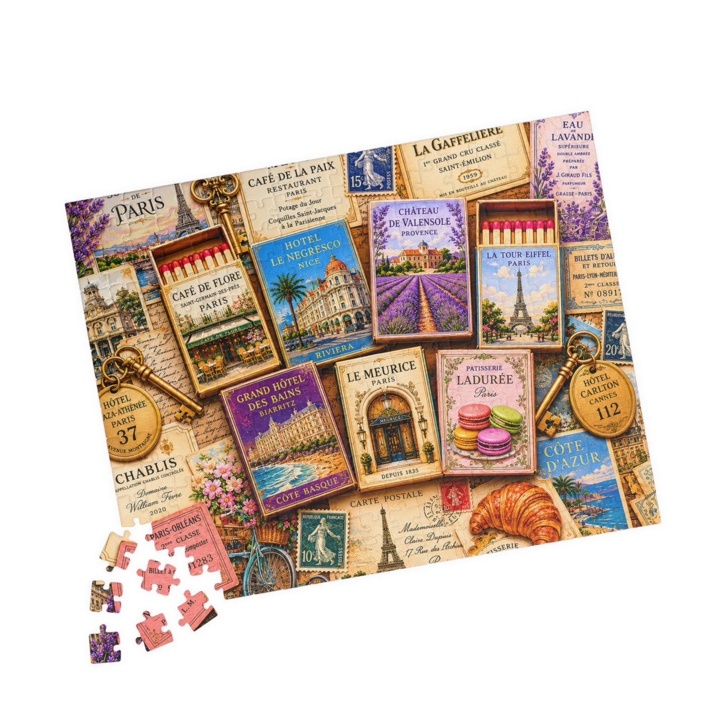 Colorful France Matchbook Puzzle | Paris Travel Memorabilia Jigsaw | French Café Collection Challenge | European Nostalgia 252 pcs (Horizontal) Puzzle The Puzzle Chest