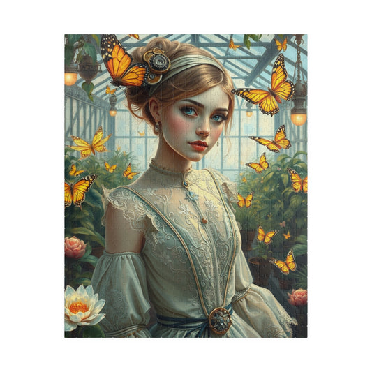 Steampunk Jigsaw Puzzle - Mechanical Butterfly and Woman in Greenhouse, 110 252 520 1014-Piece, Fun Family Activity, Unique Puzzle Lover Gift 520 pcs (Vertical) Puzzle The Puzzle Chest