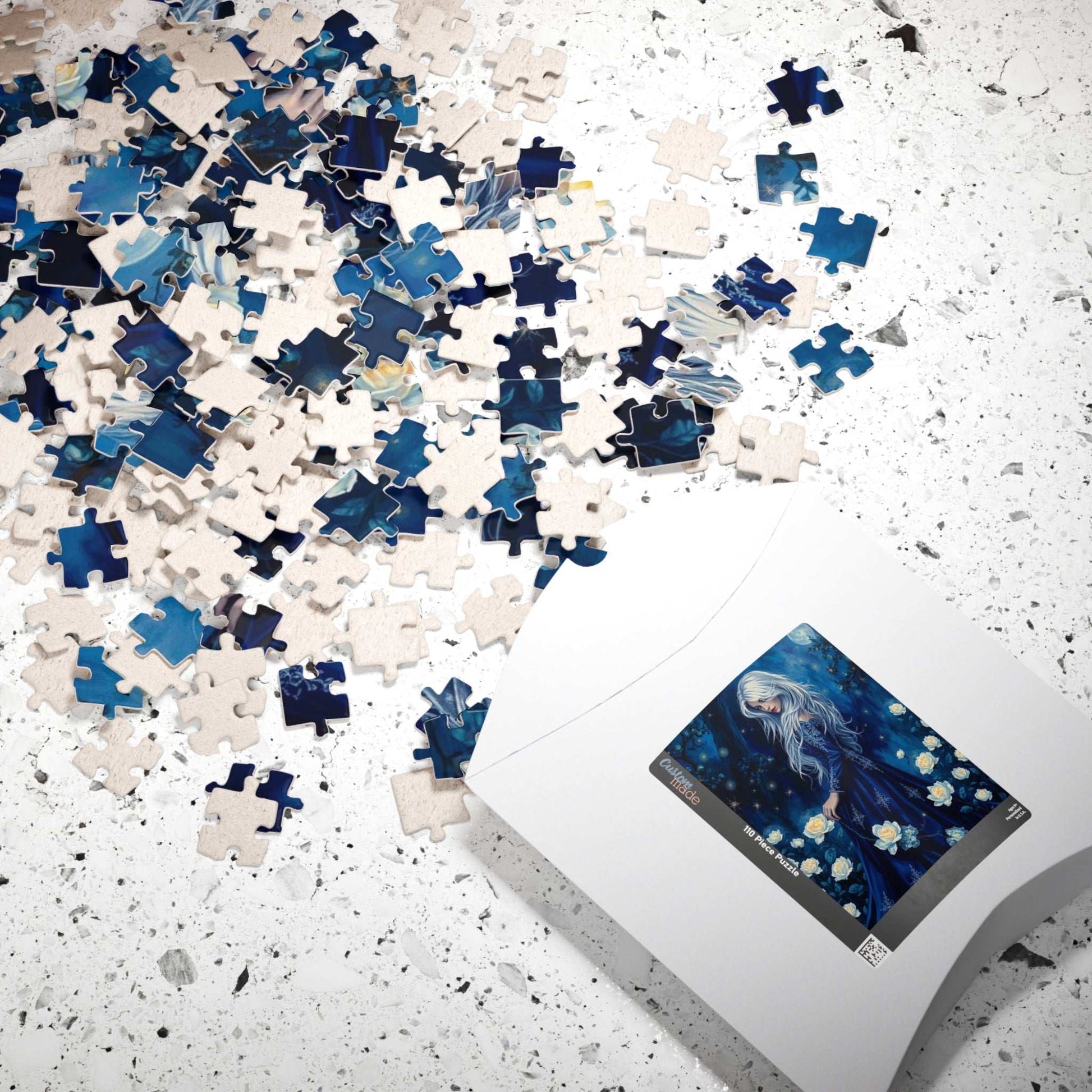 Lady of the Midnight Garden - Moonlit White Rose Jigsaw Puzzle