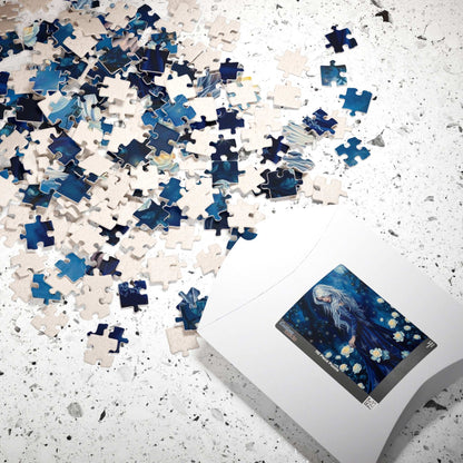 Lady of the Midnight Garden - Moonlit White Rose Jigsaw Puzzle