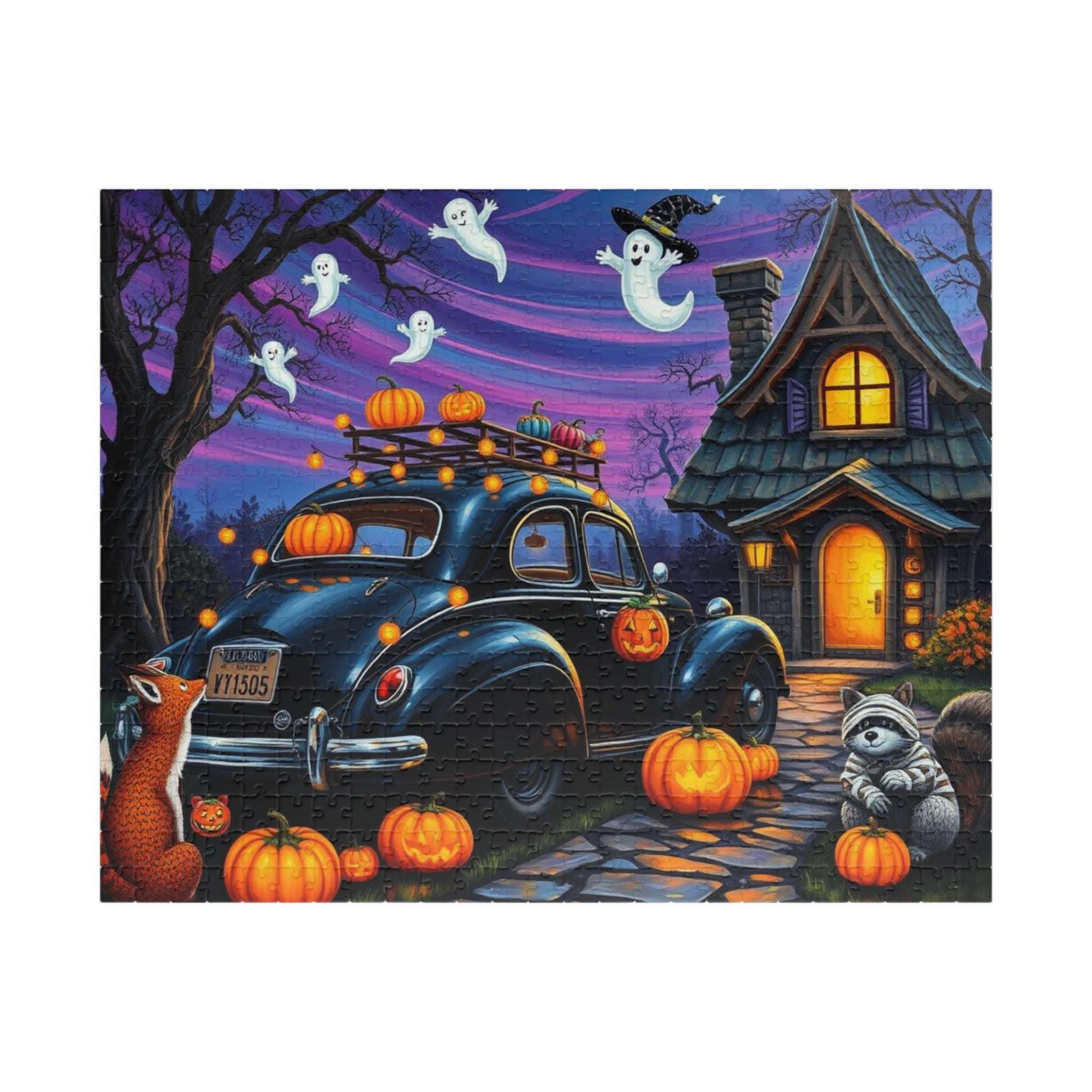 Moonlit Pumpkin Ride Jigsaw Puzzle - Halloween Theme, Spooky Fall Solo or Family Game with Ghosts and Pumpkins, Holiday Gift for Friends 520 pcs (Horizontal) Puzzle The Puzzle Chest