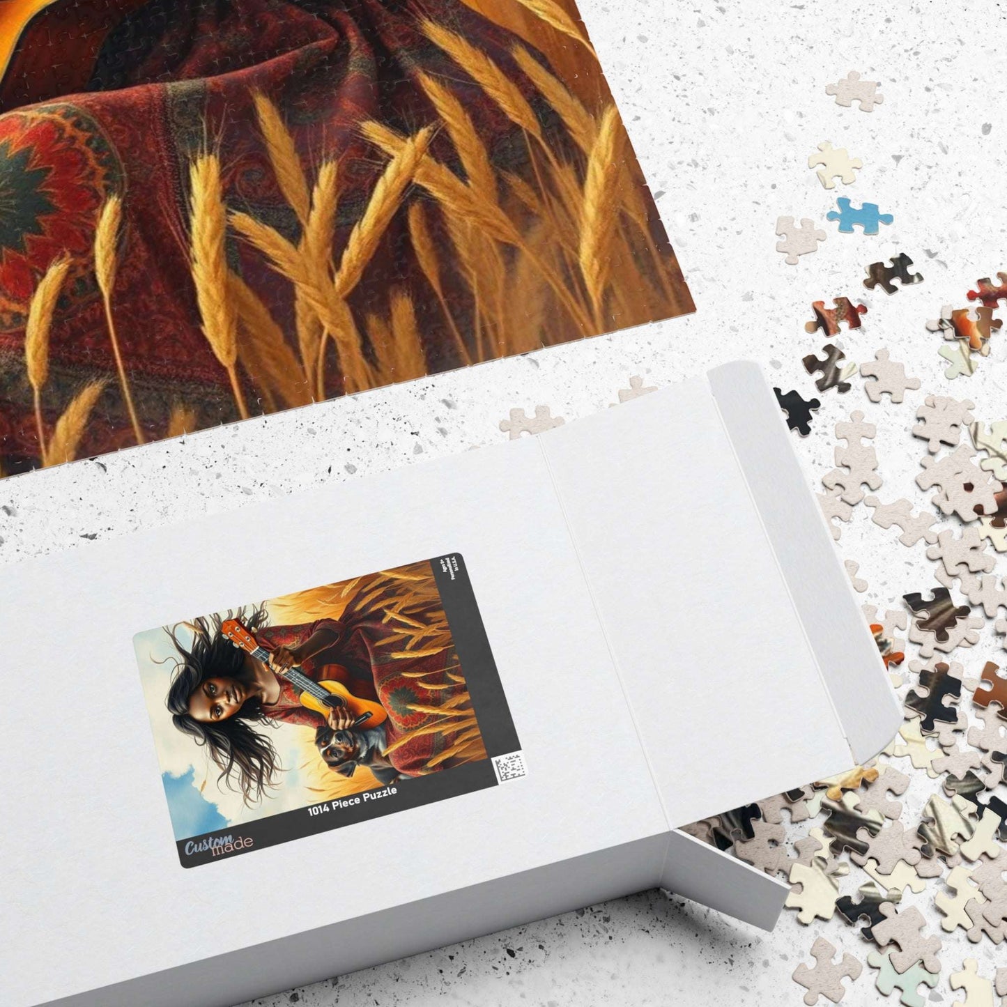 Wheat Field Ukulele Serenade Jigsaw Puzzle - Black Woman Art, Afrocentric Art, African American Musician Puzzle The Puzzle Chest