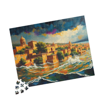Great Biblical Flood Jigsaw Puzzle, Faith-Based Towering Waves and Rising Water Scene Tabletop Game for Adult Christians, Mindfulness Gift