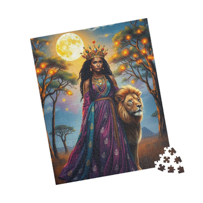 Moonlit African American Princess Puzzle - Savannah Night Jigsaw, Black Woman Art, Afrocentric Artwork 520 pcs (Vertical) Puzzle The Puzzle Chest