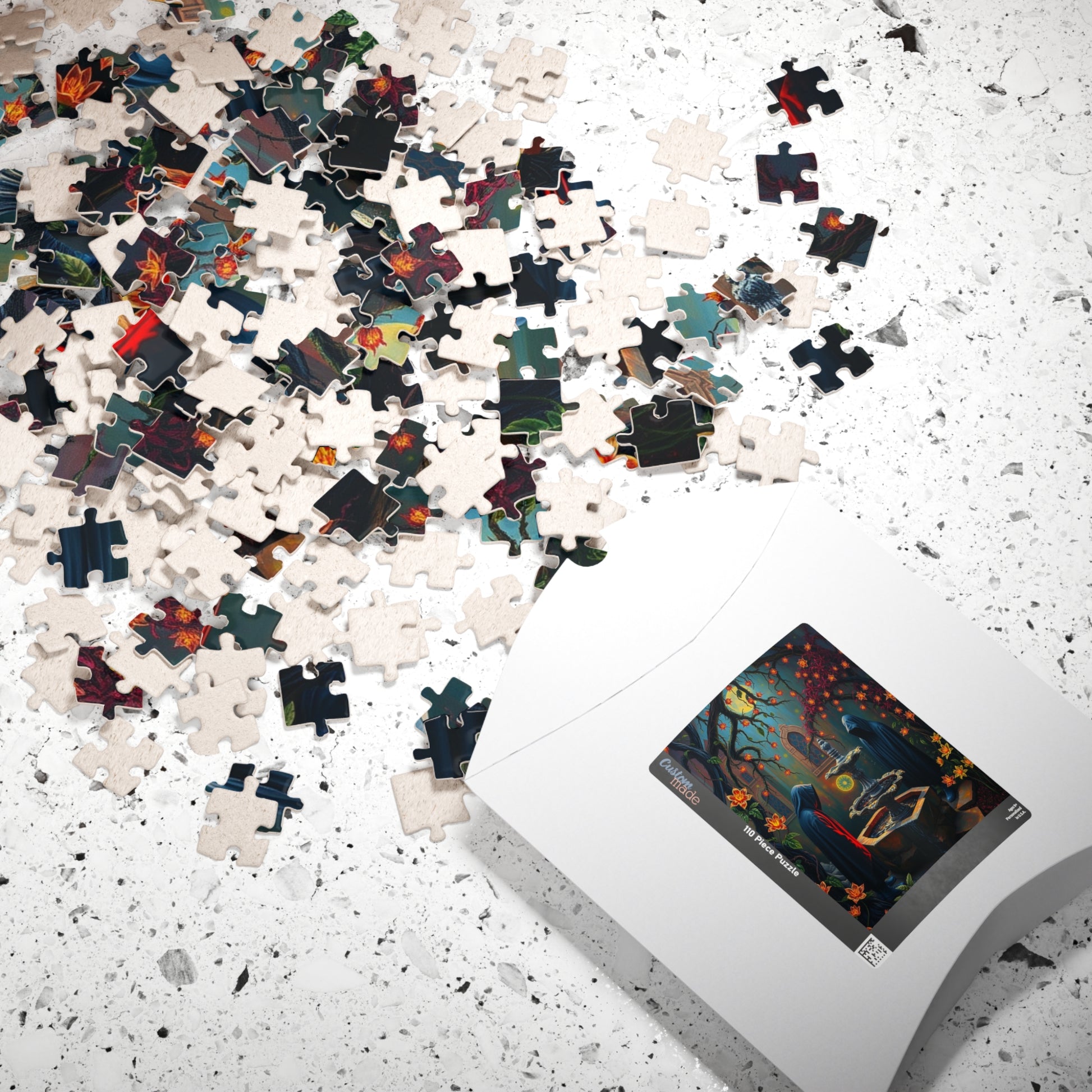 Ghostly Gothic Garden Puzzle, Dark Fantasy Scene with Glowing Flowers and Hooded Figures, Quiet Leisure Staycation Activity for Puzzle Lover Puzzle The Puzzle Chest