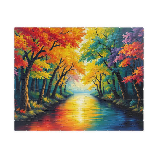 Reflections of Pride Jigsaw Puzzle, Vibrant Autumn Trees Rainbow Forest Puzzle, LGBTQ+ Nature Puzzle for Solo or Family Activity, Pride Gift 110 pcs (Horizontal) Puzzle The Puzzle Chest