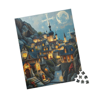 Mountain Village Puzzle, Elegant Moonlite Town Adult Jigsaw Game, Relaxing Indoor Hobby, Solo Activity, Family Fun, Holiday Birthday Gift The Puzzle Chest