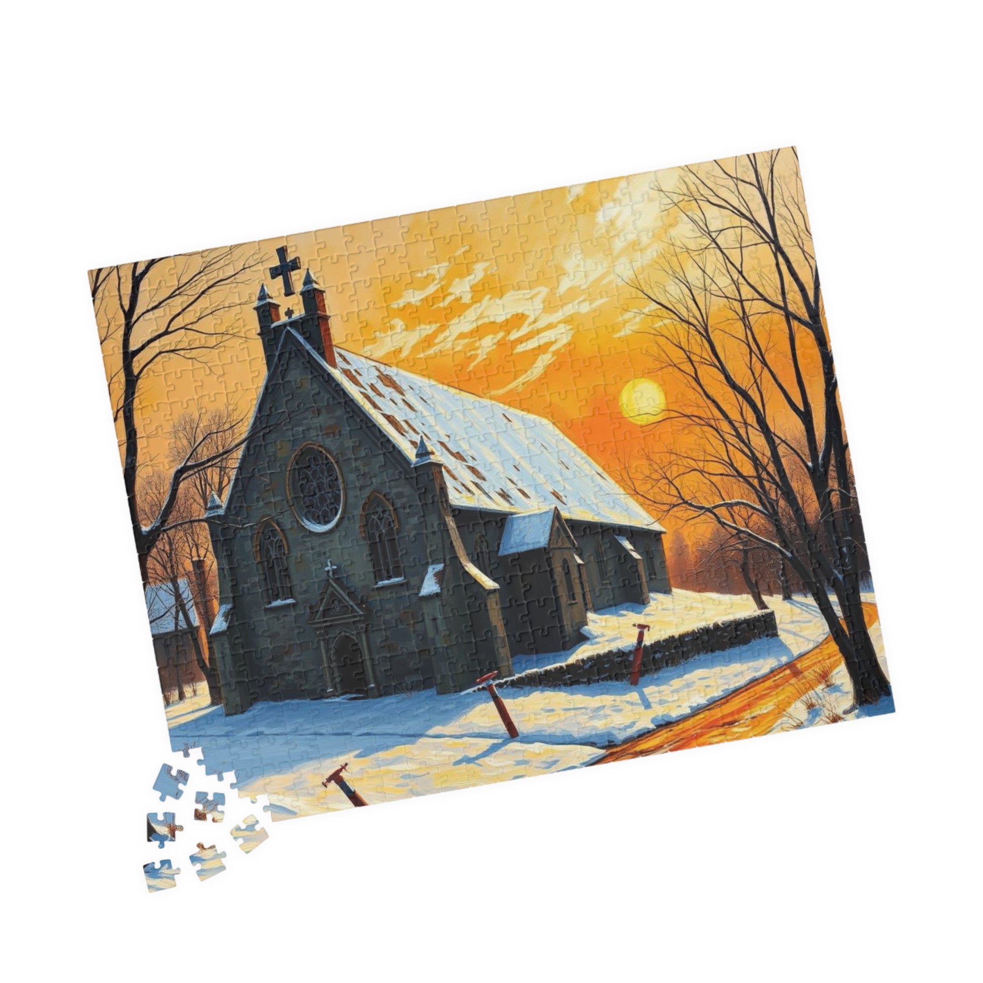 Twilight Cathedral Jigsaw Puzzle - Mystical Winter Chapel, Gothic Art Print, Dark Fantasy Art Gift for Puzzle Enthusiasts, Holiday Activity Puzzle The Puzzle Chest