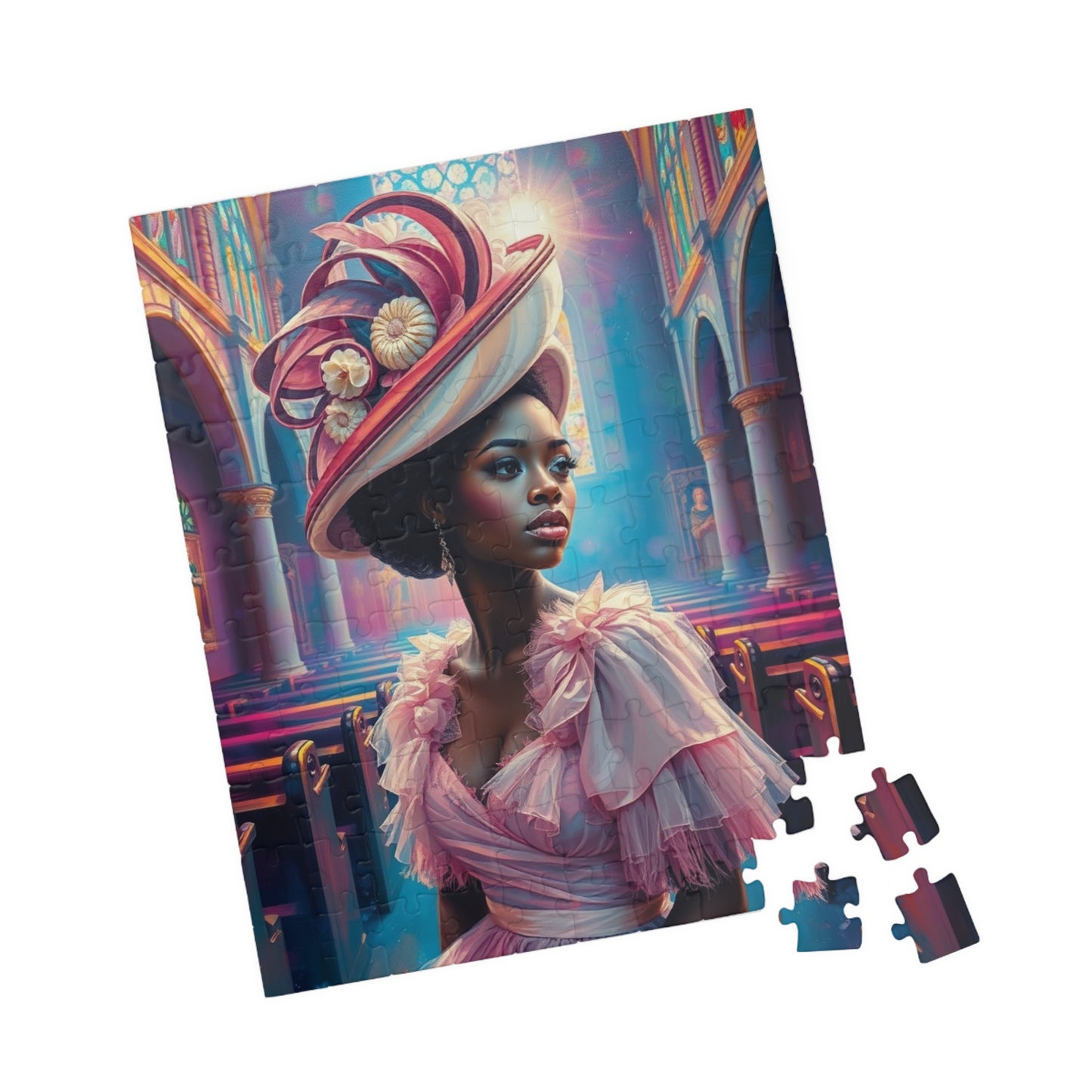 Black Woman in Church Puzzle, African American Lady in Pastel Dress Spiritual Jigsaw Game, Cultural Ethnic Art, Unique Gift for Puzzle Lover Puzzle The Puzzle Chest