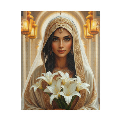 Middle Eastern Bride Puzzle with Gold Ivory Kaftan and Lanterns, Family Friendly Wedding Jigsaw Game, Mindful Activity, Puzzle Lover Gift 520 pcs (Vertical) Puzzle The Puzzle Chest