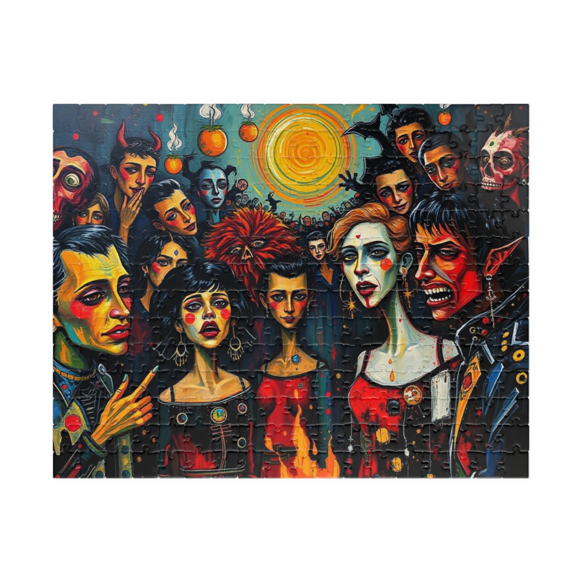 Artistic Halloween-Themed Puzzle, Colorful Character Collage, Perfect for Family Game Night or Solo Fun, Halloween Gift for Puzzle Lover 252 pcs (Horizontal) Puzzle The Puzzle Chest