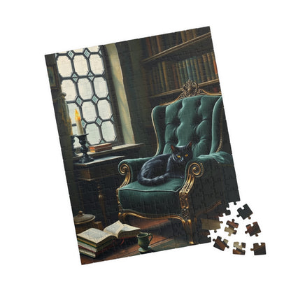 Cozy Gothic Cat Library Puzzle, 110/252/520/1014-Piece Solo Game, Gift Idea for Dark Fantasy Art Enthusiast and Cat Lover, Relaxing Activity Puzzle The Puzzle Chest
