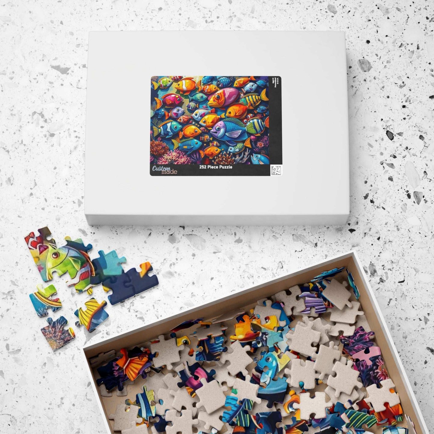 Aquatic Kaleidoscope Jigsaw Puzzle, Ocean Fish Puzzle Collage Gift for Animal Lover, Aquatic Art Sea Life Game Ideal for Fun Indoor Activity Puzzle The Puzzle Chest