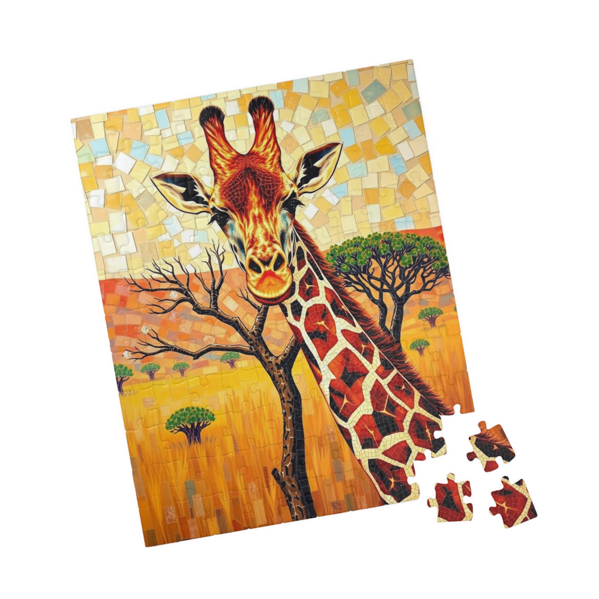 Mosaic Giraffe Jigsaw Puzzle, Beautiful Wildlife Landscape with Acacia Tree, African Savannah Game for Nature Lovers, Animal Enthusiast Gift Puzzle The Puzzle Chest
