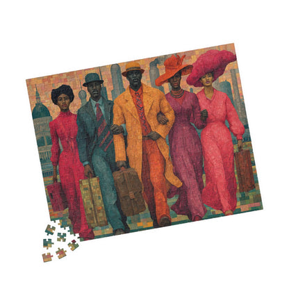 Afrocentric Black Art Puzzle - Migration, Family Strength & City Landscape Scene, Vintage Art for Puzzle Lover 520 pcs (Horizontal) Puzzle The Puzzle Chest