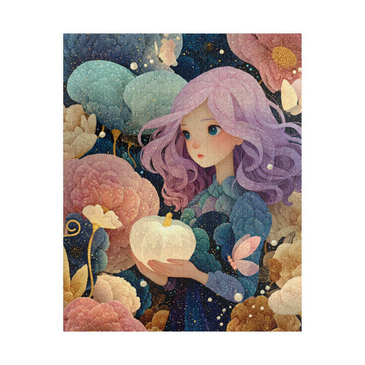 Enchanted Garden Jigsaw Puzzle – Fantasy Girl with Lavender Hair, Magical Pumpkins, Autumn Scene Puzzle The Puzzle Chest