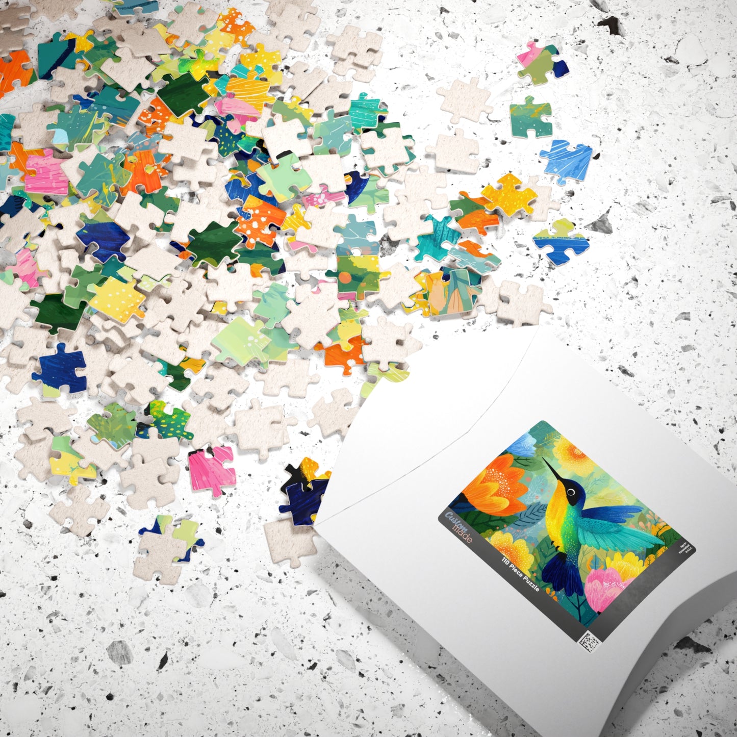 Colorful Hummingbird Illustration Puzzle | Floral Bird Jigsaw Puzzle The Puzzle Chest