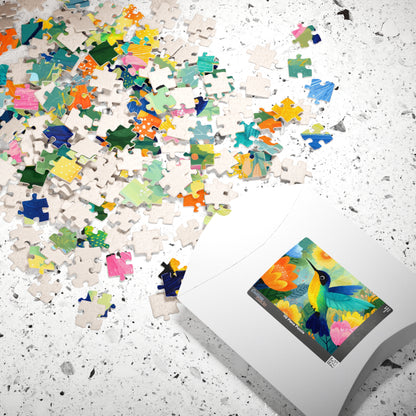 Colorful Hummingbird Illustration Puzzle | Floral Bird Jigsaw Puzzle The Puzzle Chest