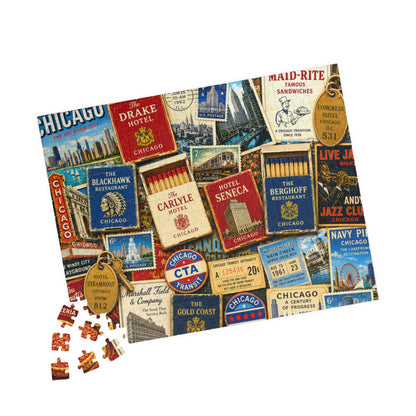Vintage Chicago Matchbook Puzzle | Windy City Memorabilia Jigsaw | Historic Landmark Retro Midwest Nostalgia
