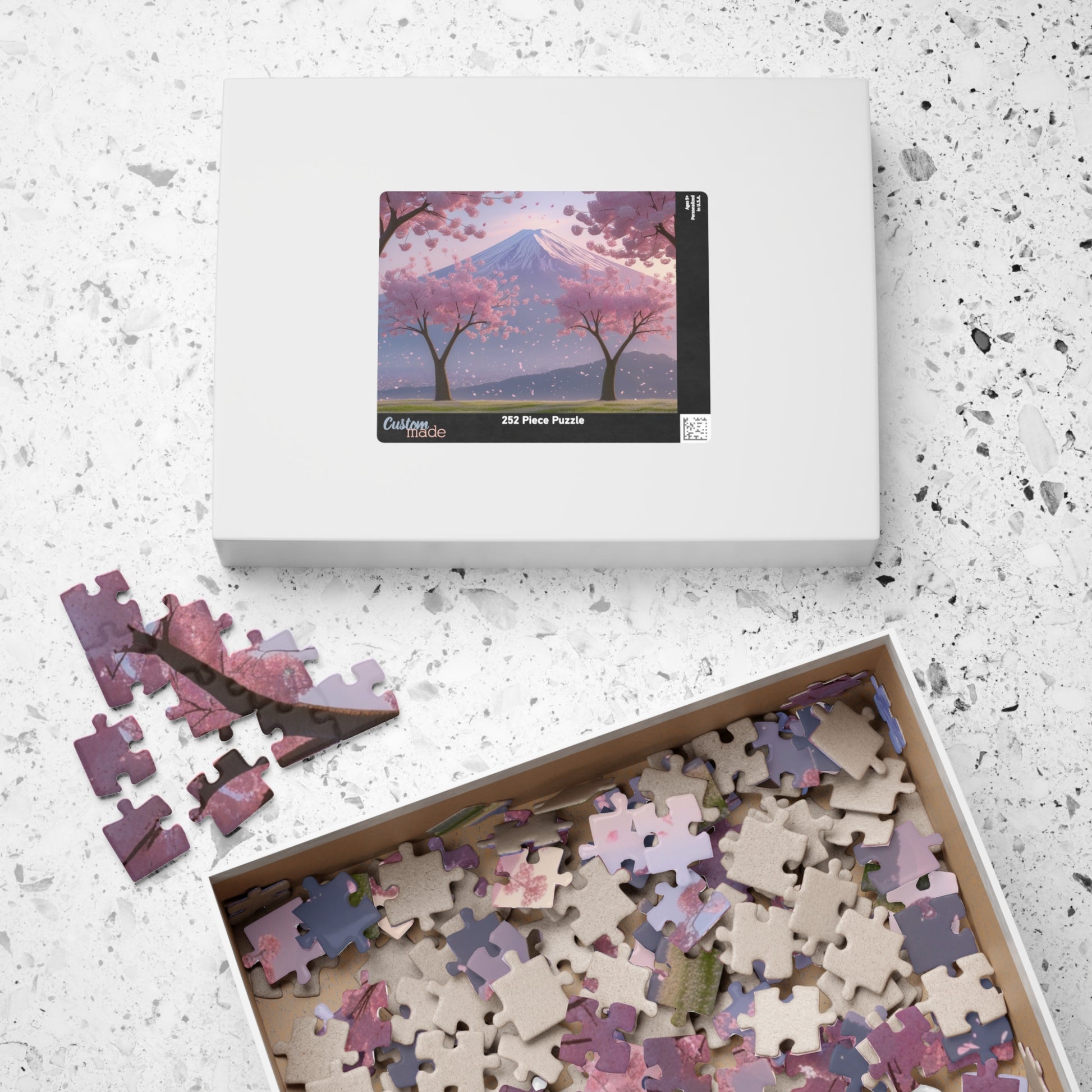 Scenic Mount Fuji Landscape Jigsaw Puzzle, Framed by Cherry Trees and Sakura Blossoms, Honshu Japan Famous Landmark, Gift for Travel Lover Puzzle The Puzzle Chest