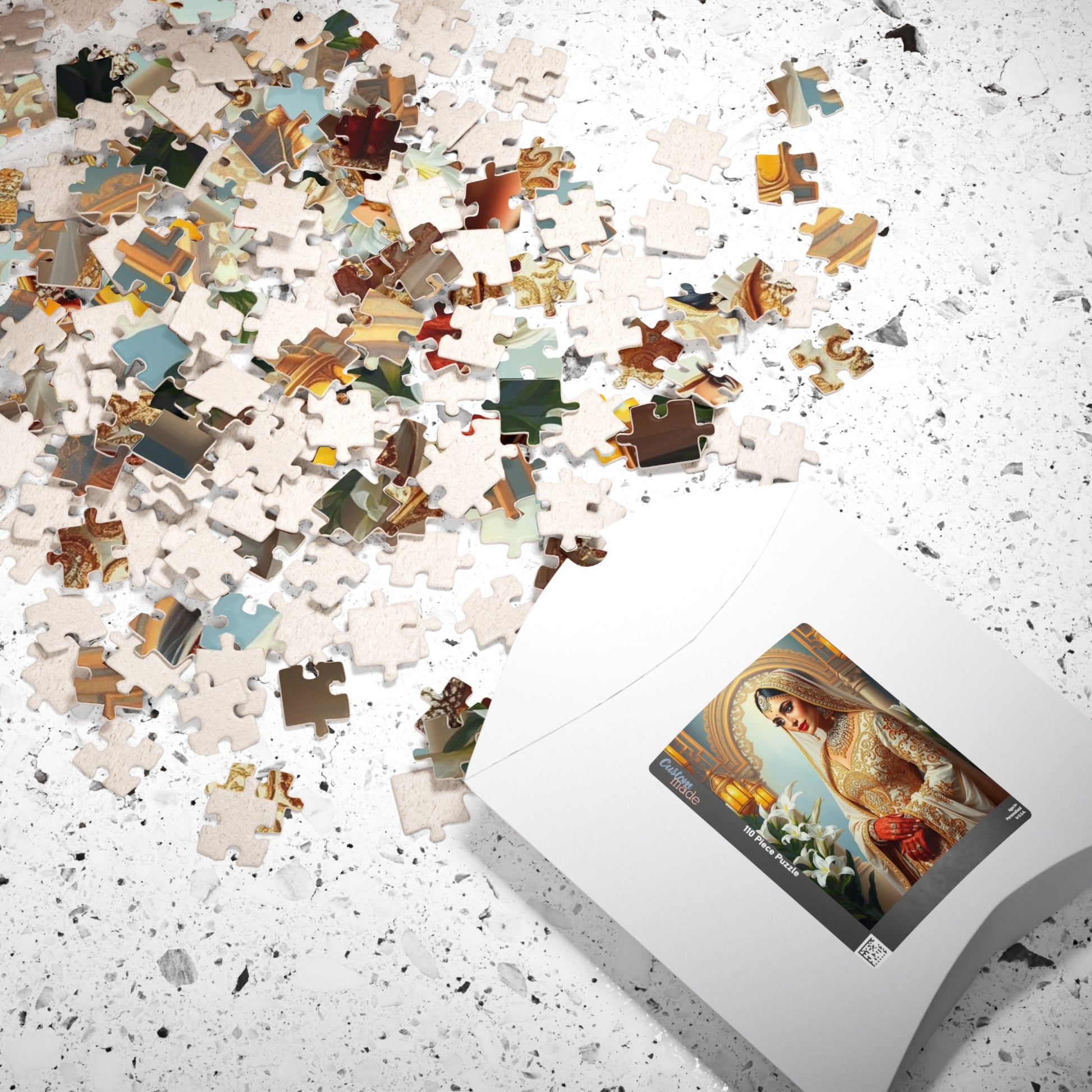 Middle Eastern Bride Puzzle with Gold Ivory Kaftan and Lanterns, Family Friendly Wedding Jigsaw Game, Mindful Activity, Puzzle Lover Gift Puzzle The Puzzle Chest