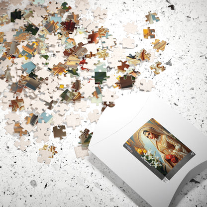 Middle Eastern Bride Puzzle with Gold Ivory Kaftan and Lanterns, Family Friendly Wedding Jigsaw Game, Mindful Activity, Puzzle Lover Gift Puzzle The Puzzle Chest