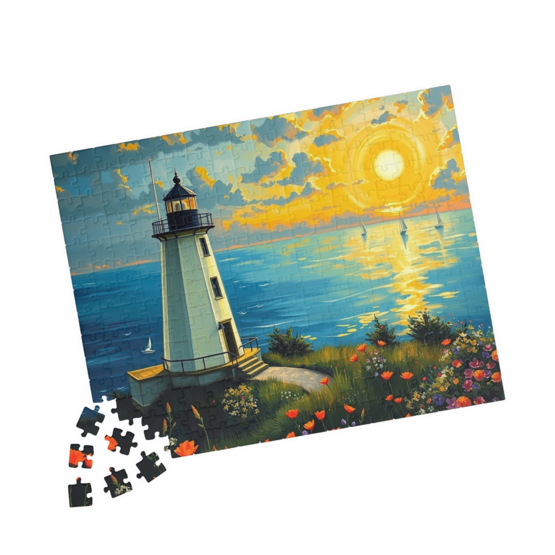 Lighthouse Sunset Seascape Puzzle | Scenic Jigsaw Puzzle 252 pcs (Horizontal) Puzzle The Puzzle Chest