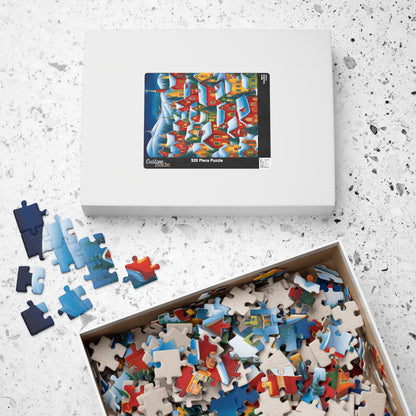 Colorful Winter Village Jigsaw Puzzle, 1000-Piece, Snow Capped Roofs, Red Green Blue Yellow, Charming Houses, Unique Art for Puzzle Lover