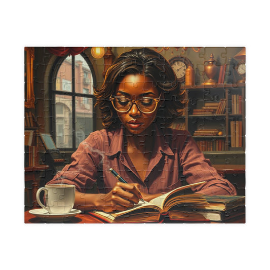 African American Woman Reading Jigsaw Puzzle, Black Art Afrocentric Puzzle Lover Gift for Bookworms, Friends, Family Fun, Mindful Home Entertainment 110 pcs (Horizontal) Puzzle The Puzzle Chest