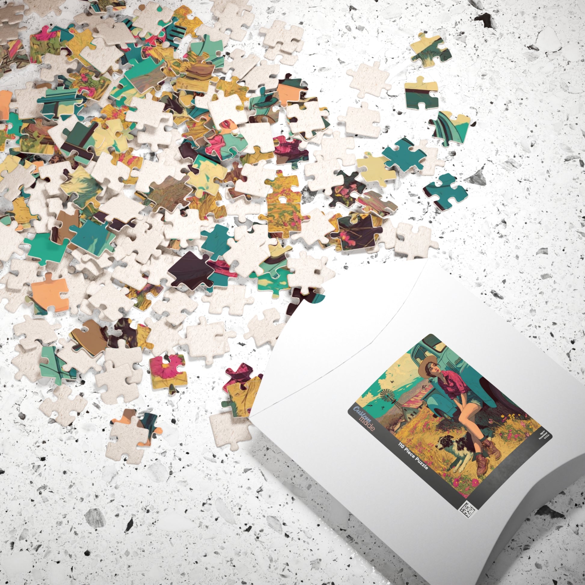 Vintage Farm Life Jigsaw Puzzle – 1950s Girl and Border Collie by Classic Truck, Retro Countryside Puzzle The Puzzle Chest