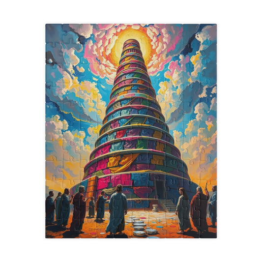 Colorful Tower of Babel Puzzle, Faith Based Jigsaw Game, Mindfulness Activity, Gift for Religious Adult, Challenging Family Fun Brain Teaser