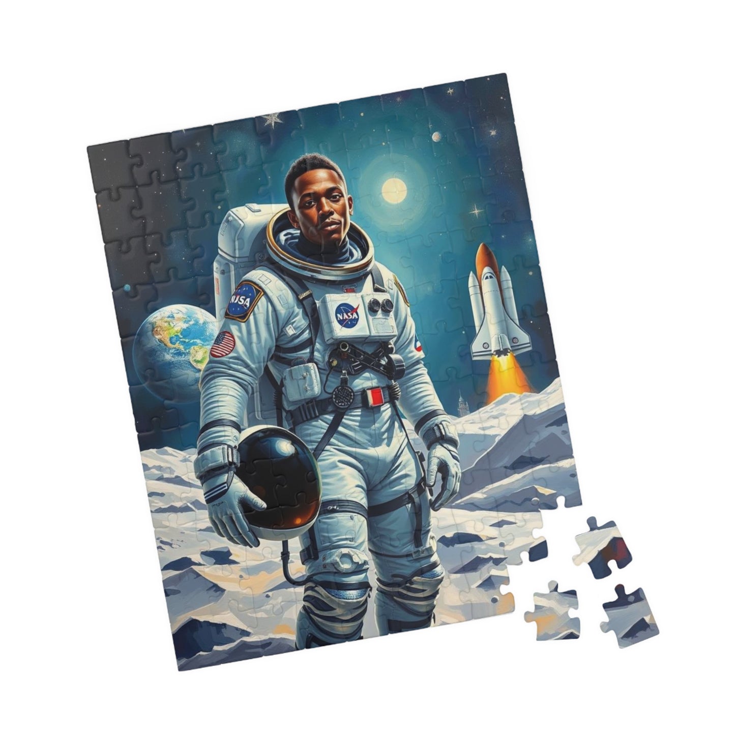 Afrocentric Astronaut Puzzle, African American Man Space Theme Black Art Jigsaw Game, Puzzle Lover Holiday Gift, Family Bonding Activity
