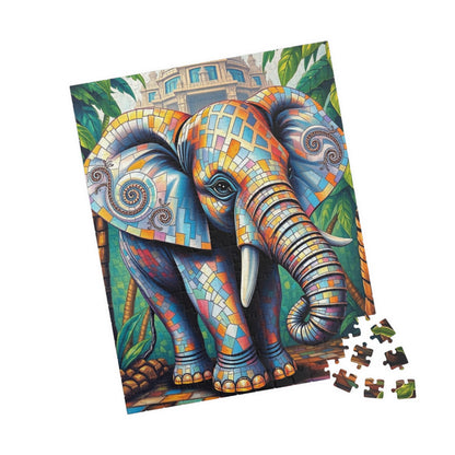 Majestic Mosaic Elephant Jigsaw Puzzle, Unique Mosaic Tile Artwork in a Jungle Setting, Challenging Animal Puzzle for Adults, Unique Gift Puzzle The Puzzle Chest