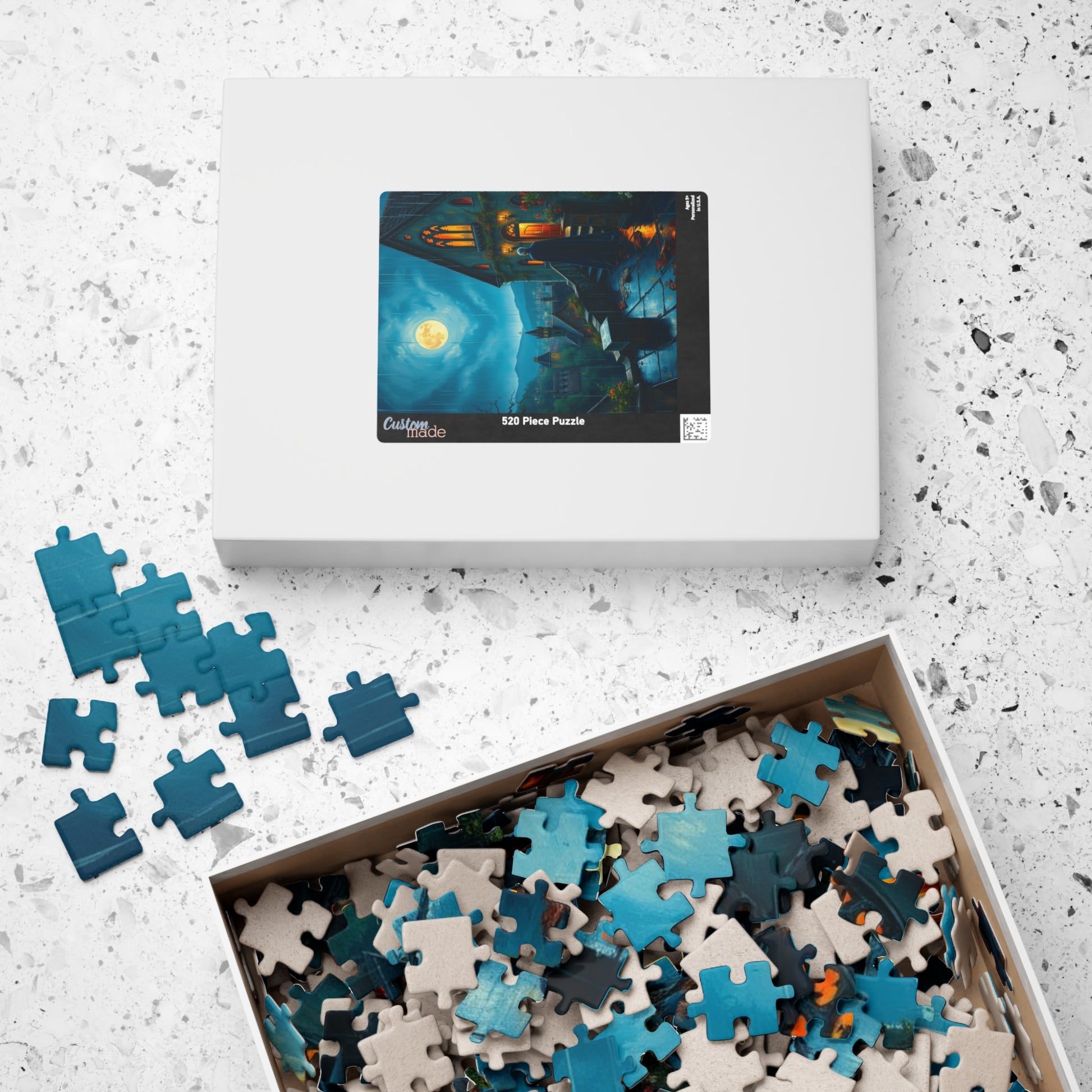 Gothic Vampire Puzzle, Rainy Night Manor Overlooking a Moonlit Village, Dark Fantasy Jigsaw Game, Gift for Lovers of Supernatural Lore Puzzle The Puzzle Chest