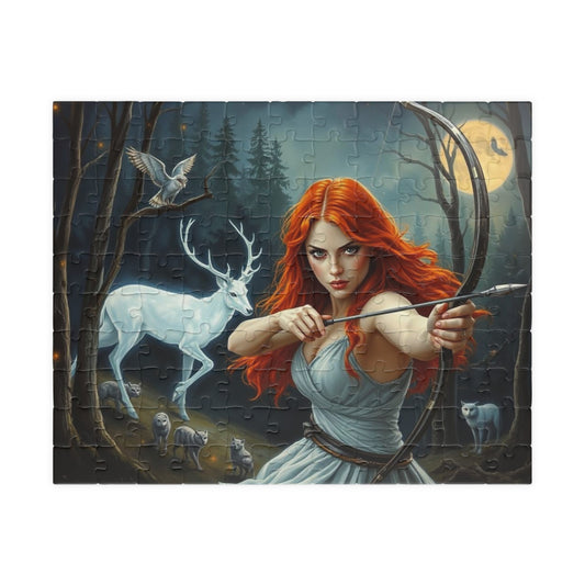 Enchanting Forest Quest Puzzle, Artemis Goddess of the Hunt Jigsaw Game | Whimsical Art, Nature Enthusiast Gift, Family Activity, Cozy Night 110 pcs (Horizontal) Puzzle The Puzzle Chest