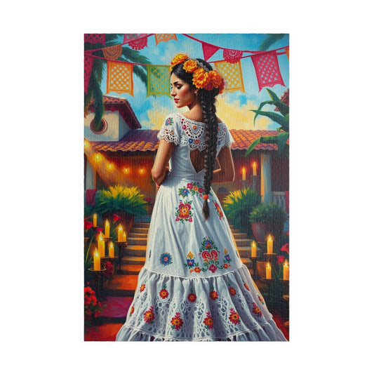 Mexican Bride Jigsaw Puzzle (110-1014 Piece), Lace Gown, Otomi Flowers, Hacienda Candles, Wedding Dress Design, Cultural Artwork Folklore 1014 pcs (Vertical) Puzzle The Puzzle Chest