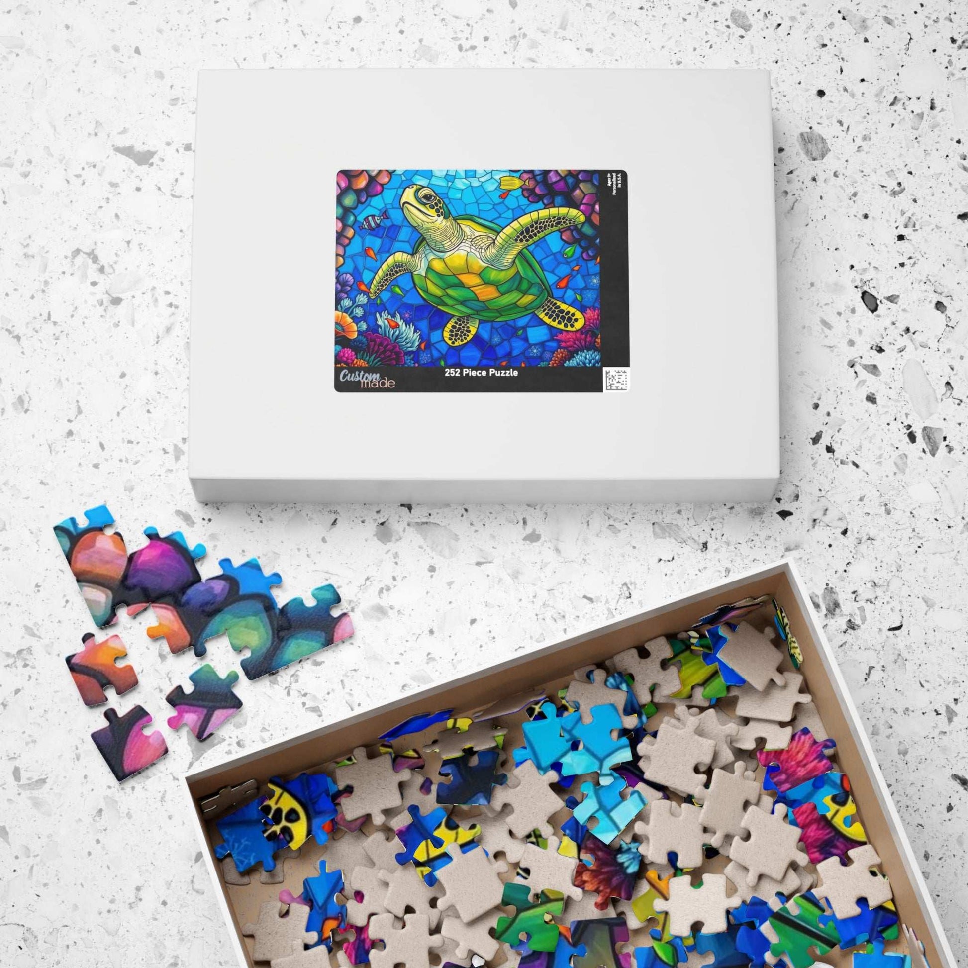 Coral Dreams Sea Turtle Puzzle - Stained Glass Style, 110-1014 Piece Ocean Themed Jigsaw for Solo Fun Family Activity, Marine Life Gift