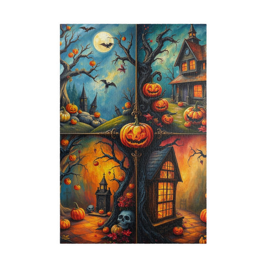Halloween Scenery 4-Quadrant Jigsaw Puzzle - Spooky Themed Collage, Autumn Activity, Brain Teaser Game, Holiday Gift for Friends 1014 pcs (Vertical) Puzzle The Puzzle Chest